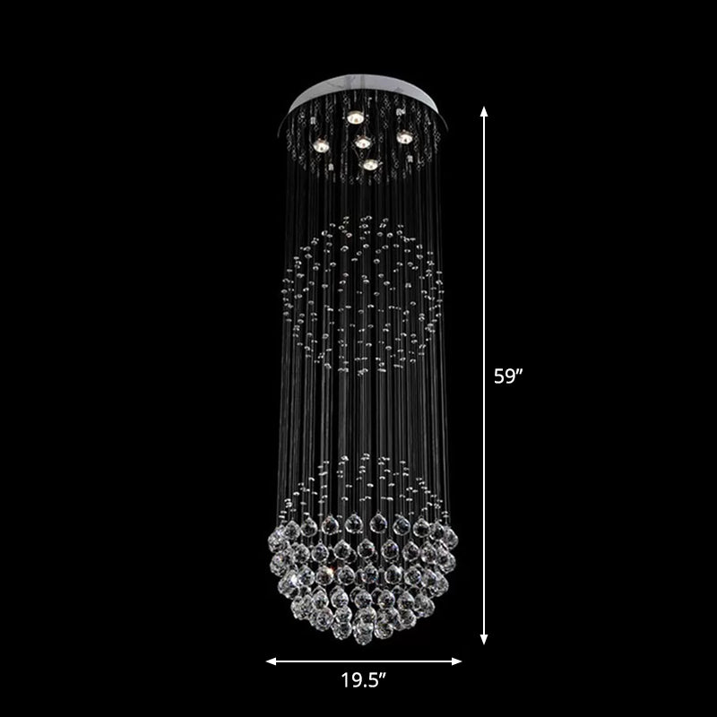 Modern Style Spherical Crystal Ceiling Lamp - 5 Lights Stainless Steel Flush-Mount Light