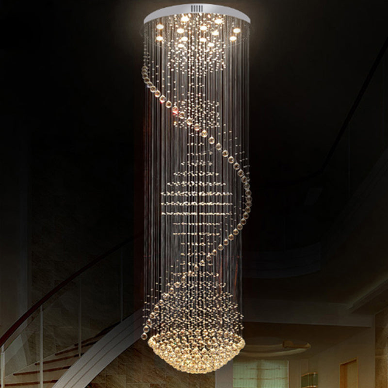 94.5" High Spiral Flush Mount Crystal Ceiling Light - Modernist Stainless Steel 13-Light Fixture
