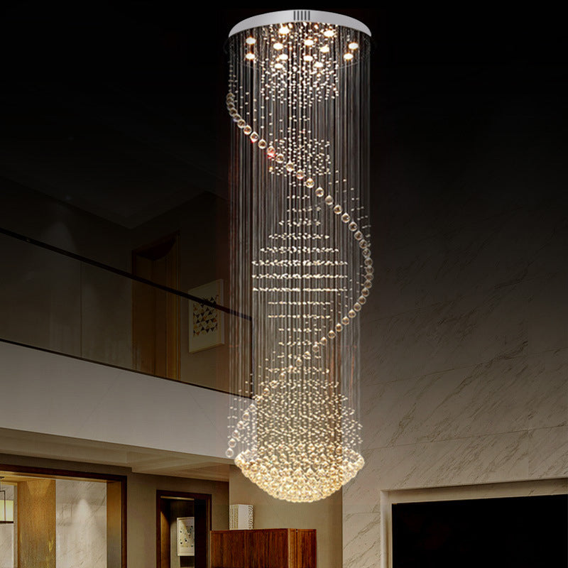 94.5 High Spiral Flush Mount Crystal Ceiling Light - Modernist Stainless Steel 13-Light Fixture