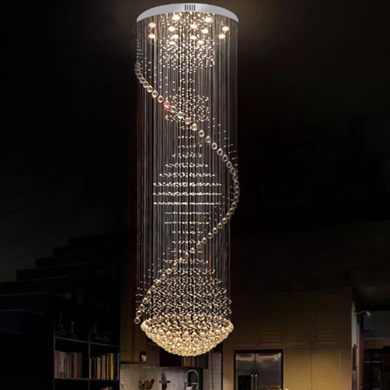 94.5 High Spiral Flush Mount Crystal Ceiling Light - Modernist Stainless Steel 13-Light Fixture