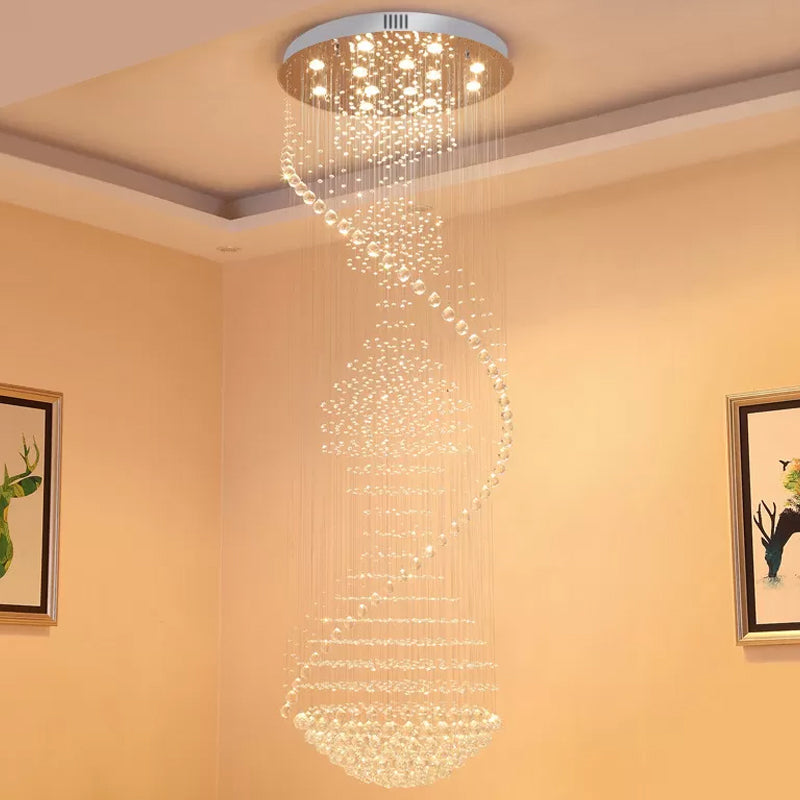 94.5" High Spiral Flush Mount Crystal Ceiling Light - Modernist Stainless Steel 13-Light Fixture