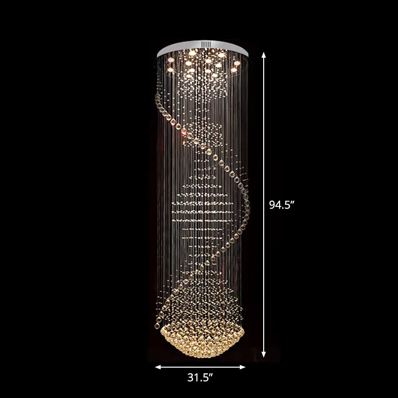 94.5 High Spiral Flush Mount Crystal Ceiling Light - Modernist Stainless Steel 13-Light Fixture