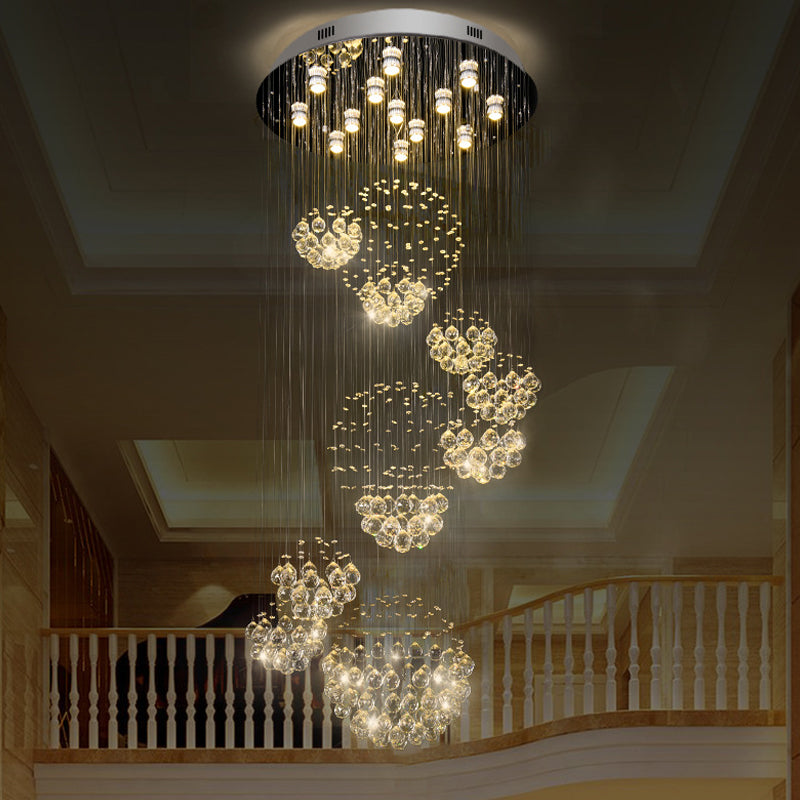 Sleek Crystal Sphere Ceiling Light: Modern 13-Bulb Stainless Steel Flush Mount Fixture