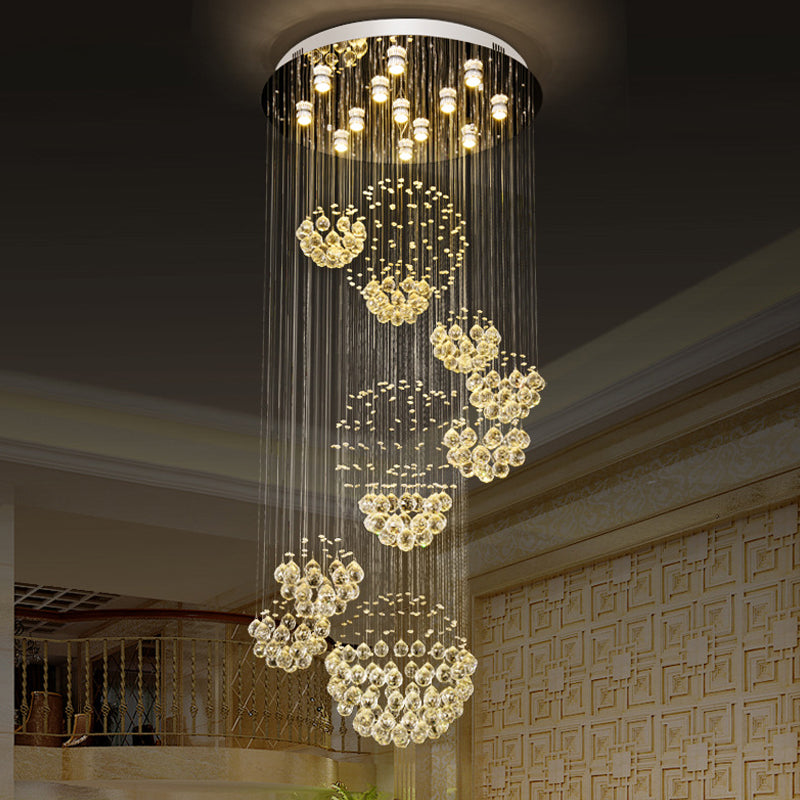 Sleek Crystal Sphere Ceiling Light: Modern 13-Bulb Stainless Steel Flush Mount Fixture