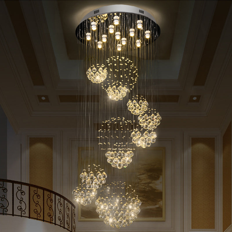 Sleek Crystal Sphere Ceiling Light: Modern 13-Bulb Stainless Steel Flush Mount Fixture