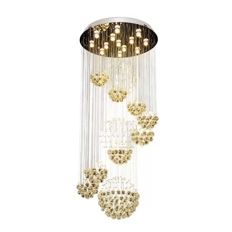 Sleek Crystal Sphere Ceiling Light: Modern 13-Bulb Stainless Steel Flush Mount Fixture