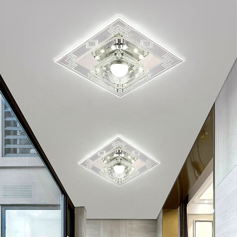 Modern LED Chrome Flush Ceiling Light with Crystal Shade