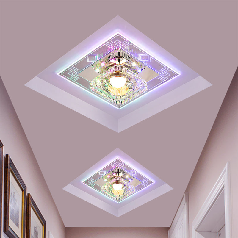 Modern Led Chrome Flush Ceiling Light With Crystal Shade
