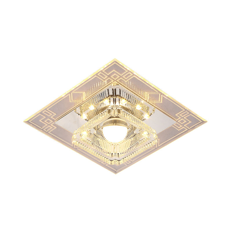 Modern LED Chrome Flush Ceiling Light with Crystal Shade