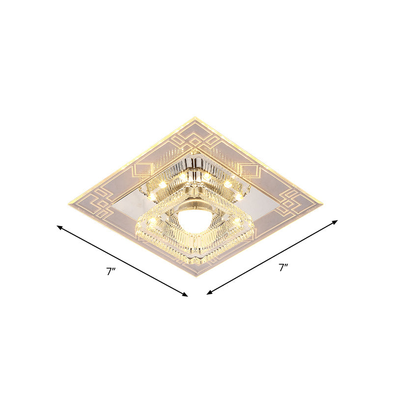 Modern Led Chrome Flush Ceiling Light With Crystal Shade