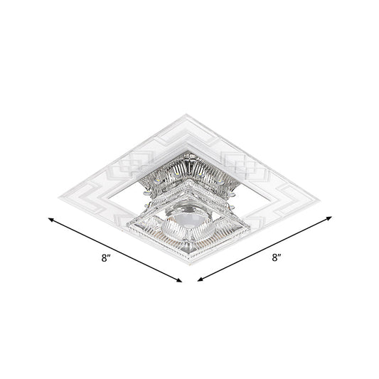 Modern Trapezoid Crystal Ceiling Lamp With Chrome Flush Mount - Clear Led Light For Corridor