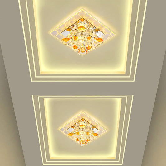 Nordic Crystal Flush Mount Light: Floral LED Purple Ceiling Fixture for Corridor