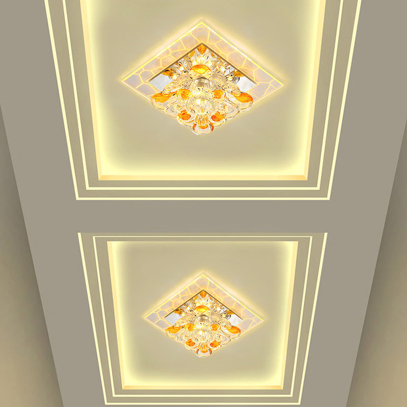 Nordic Crystal Flush Mount Light: Floral Led Purple Ceiling Fixture For Corridor / Warm