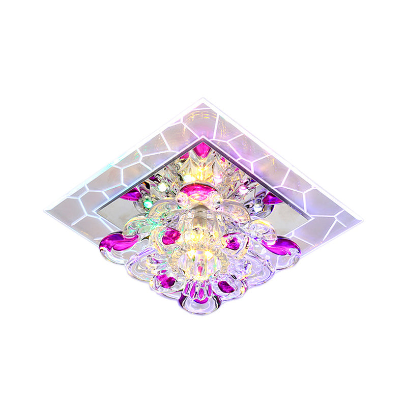 Plafonnier en cristal nordique : plafonnier LED violet floral pour couloir