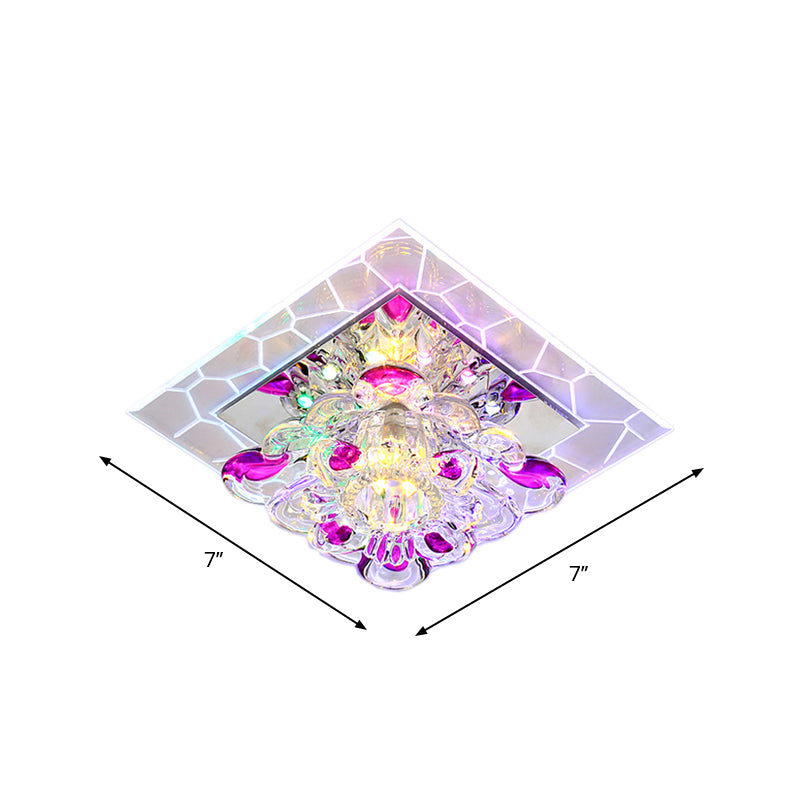 Nordic Crystal Flush Mount Light: Floral Led Purple Ceiling Fixture For Corridor