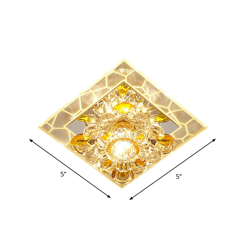 Floral Flush Mount Led Ceiling Light With Crystal Shade - Elegant And Simple