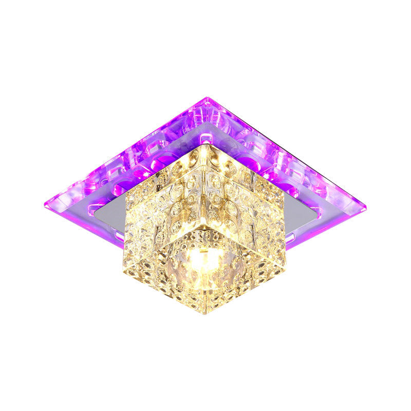 Modern Crystal Cube Ceiling Light: Led Flush Mount Fixture In Chrome