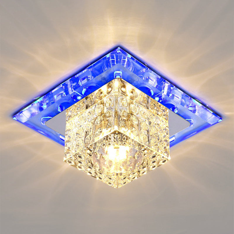 Modern Crystal Cube Ceiling Light: Led Flush Mount Fixture In Chrome