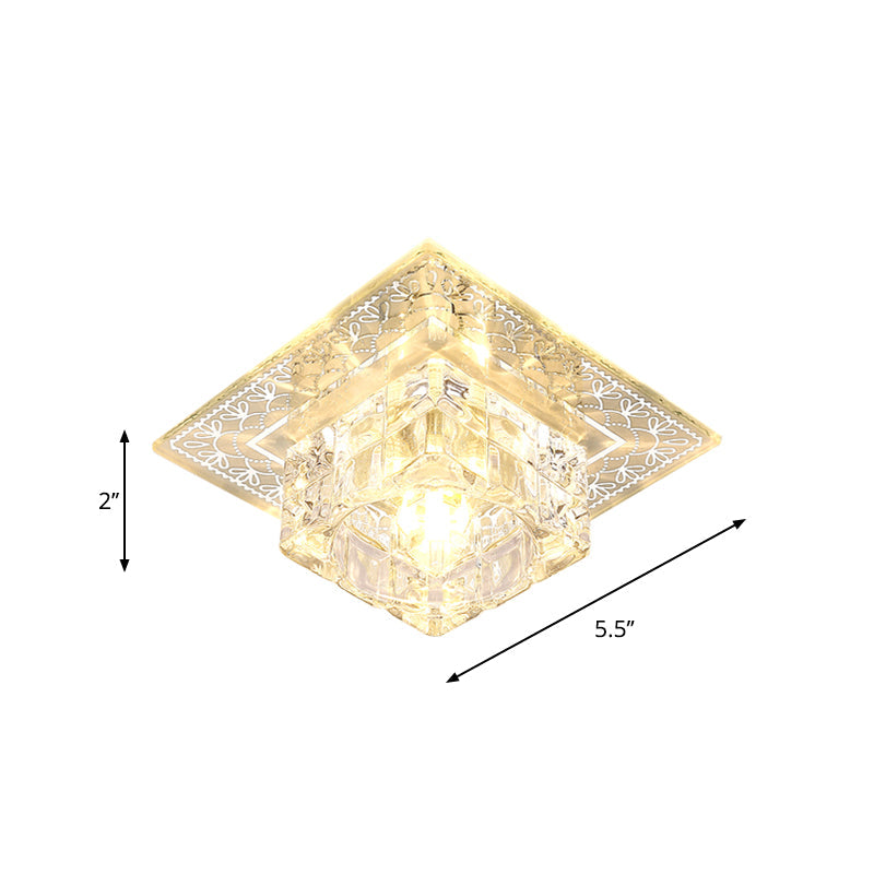 Modern LED Crystal Flushmount Ceiling Light - Square Clear Glass, Chrome Finish - Ideal for Porch