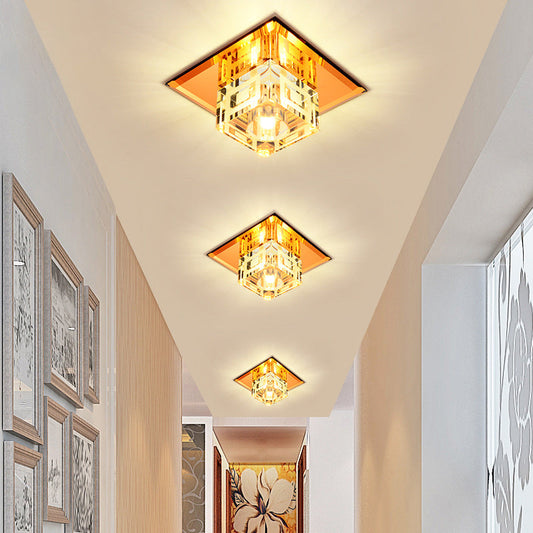 Modern Cube Crystal Led Ceiling Light In Chrome - Flushmount Porch Fixture