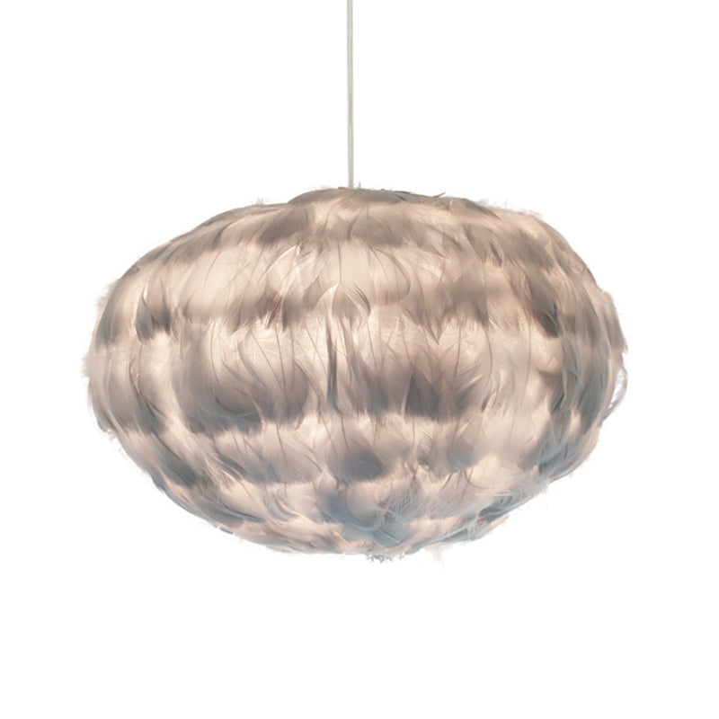 Globe Feather Suspension Lamp: Simple Style Hanging Pendant in Grey/White/Pink