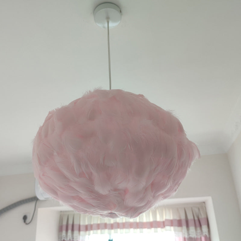 Globe Feather Suspension Lamp: Simple Style Hanging Pendant in Grey/White/Pink