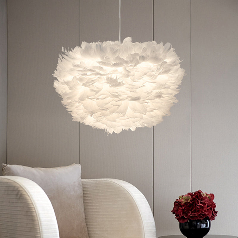 Minimalist White Sphere Pendulum Light - 14"/18"/21.5" Wide, 1-Head Feather Down Pendant