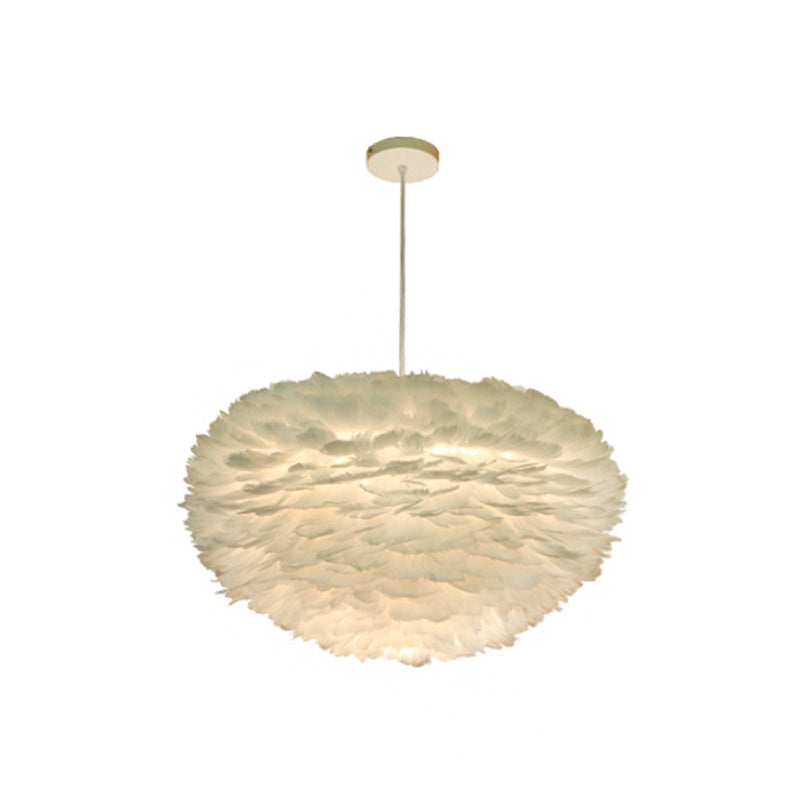 Minimalist White Sphere Pendulum Light - 14"/18"/21.5" Wide, 1-Head Feather Down Pendant