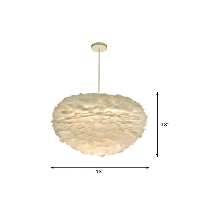 Minimalist White Sphere Pendulum Light - 14"/18"/21.5" Wide, 1-Head Feather Down Pendant