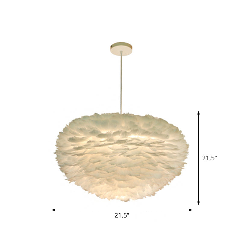 Minimalist White Sphere Pendulum Light - 14/18/21.5 Wide 1-Head Feather Down Pendant