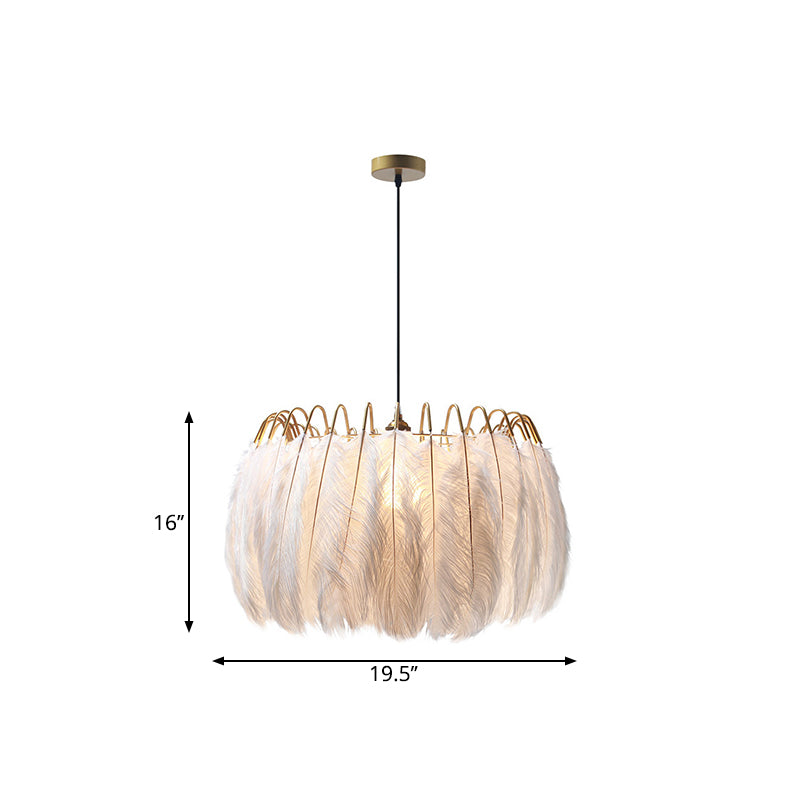 Postmodern 1-Head White Round Pendant Feather Light Fixture