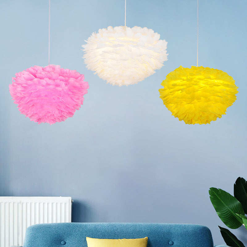 Single White Feather Pendant Light Fixture - Simple and Stylish Ceiling Suspension Lamp for Dining Room (12"/16" W)