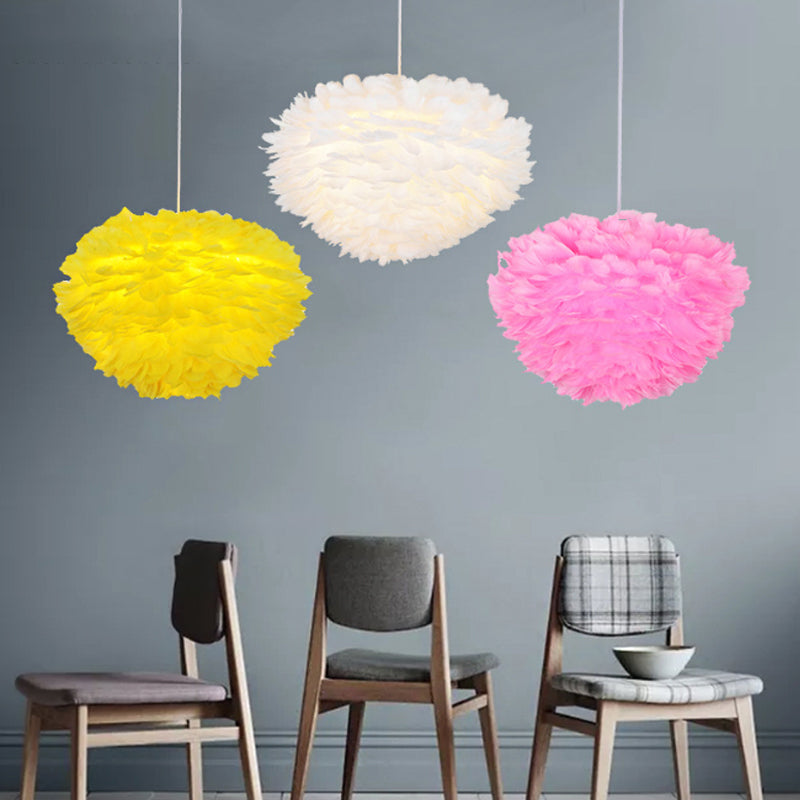 Feather Domed Pendant Light - White Single Ceiling Lamp For Dining Room (12/16 W)