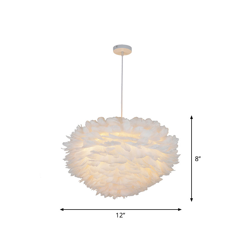 Single White Feather Pendant Light Fixture - Simple and Stylish Ceiling Suspension Lamp for Dining Room (12"/16" W)