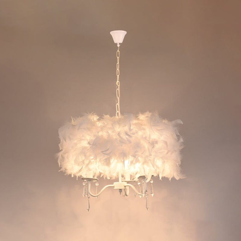 Luminaire suspendu moderne en plumes avec accent en cristal - Lustre candélabre blanc/chrome (3/5 lumières)