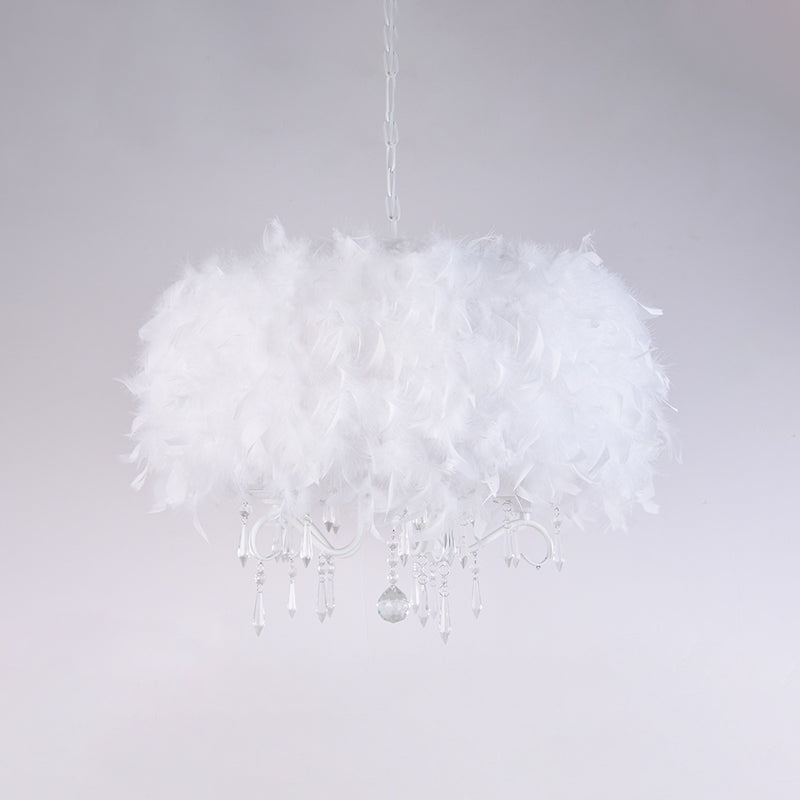 Luminaire suspendu moderne en plumes avec accent en cristal - Lustre candélabre blanc/chrome (3/5 lumières)