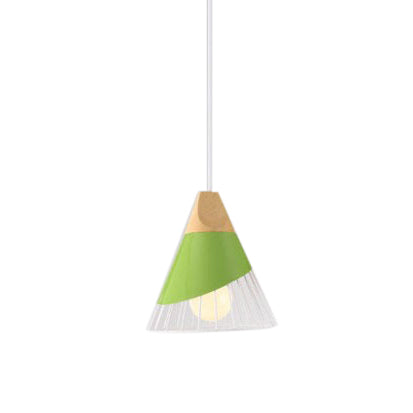 Modern Cone Pendant Light - Aluminum & Wood - Black/Blue - Ideal for Dining Table