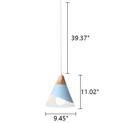 Modern Cone Pendant Light - Aluminum & Wood - Black/Blue - Ideal for Dining Table