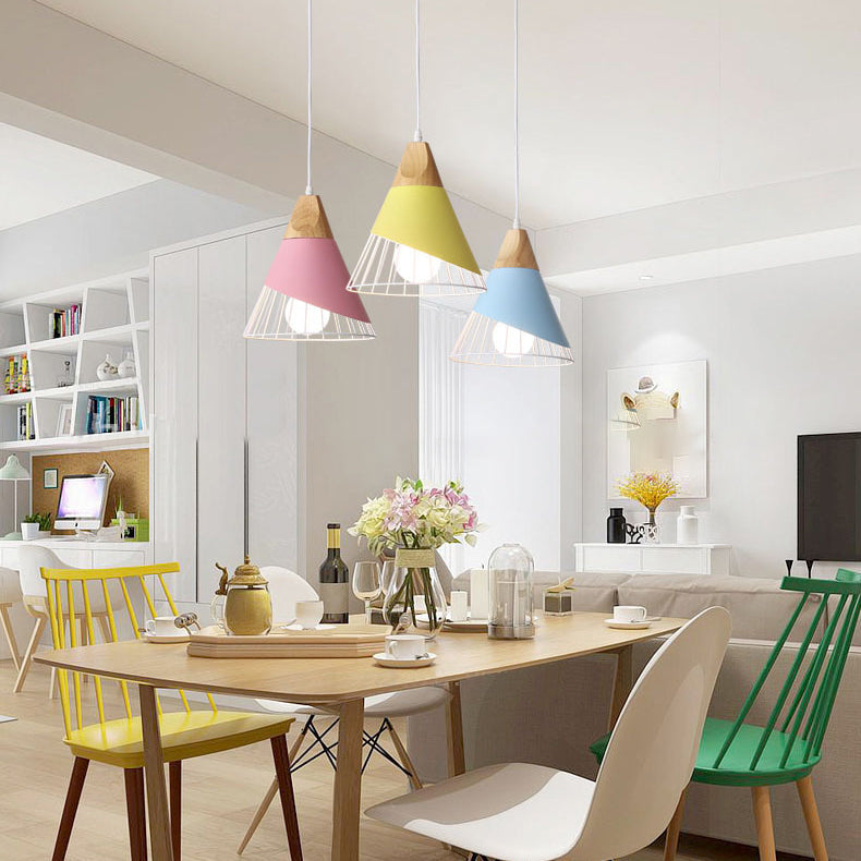Modern Cone Pendant Light With Aluminum And Wood Design - Black/Blue Ideal For Dining Table