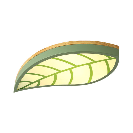 Cartoon Macaron Led Ceiling Light For Child Bedroom - Metal Acrylic Leaf Design