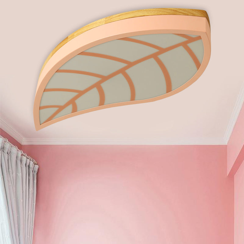 Cartoon Macaron LED Ceiling Light for Child Bedroom - Metal Acrylic Leaf Design