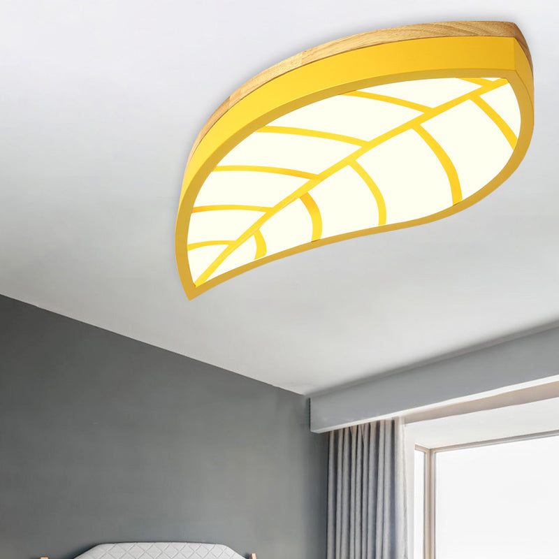 Cartoon Macaron LED Ceiling Light for Child Bedroom - Metal Acrylic Leaf Design