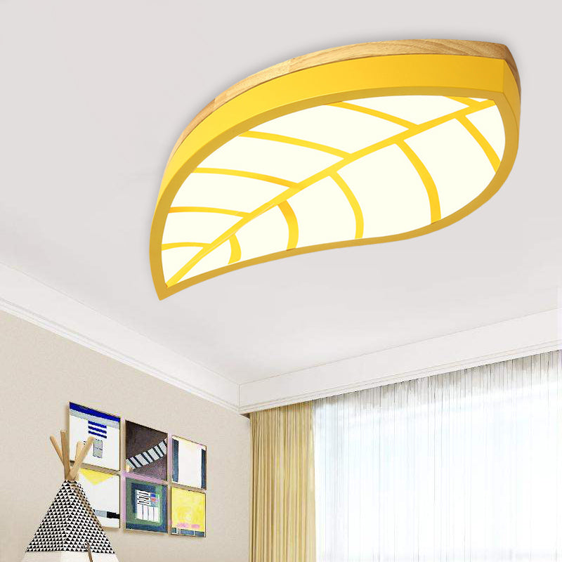 Cartoon Macaron LED Ceiling Light for Child Bedroom - Metal Acrylic Leaf Design