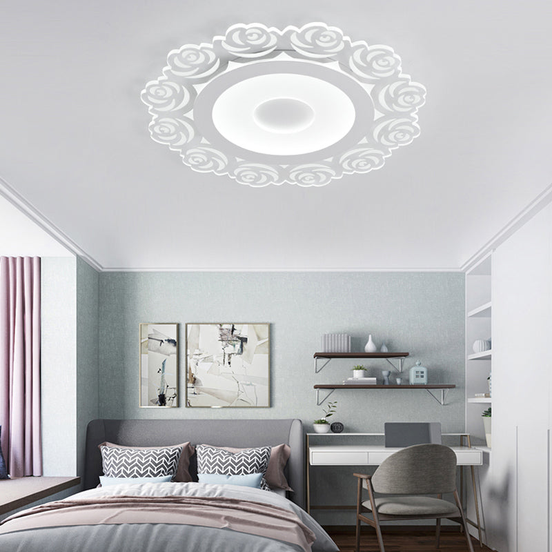 Romantic LED Ceiling Mount Light with Acrylic Rose Edge - Ideal for Girls' Bedroom