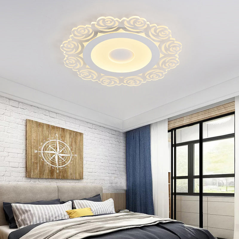 Romantic LED Ceiling Mount Light with Acrylic Rose Edge - Ideal for Girls' Bedroom