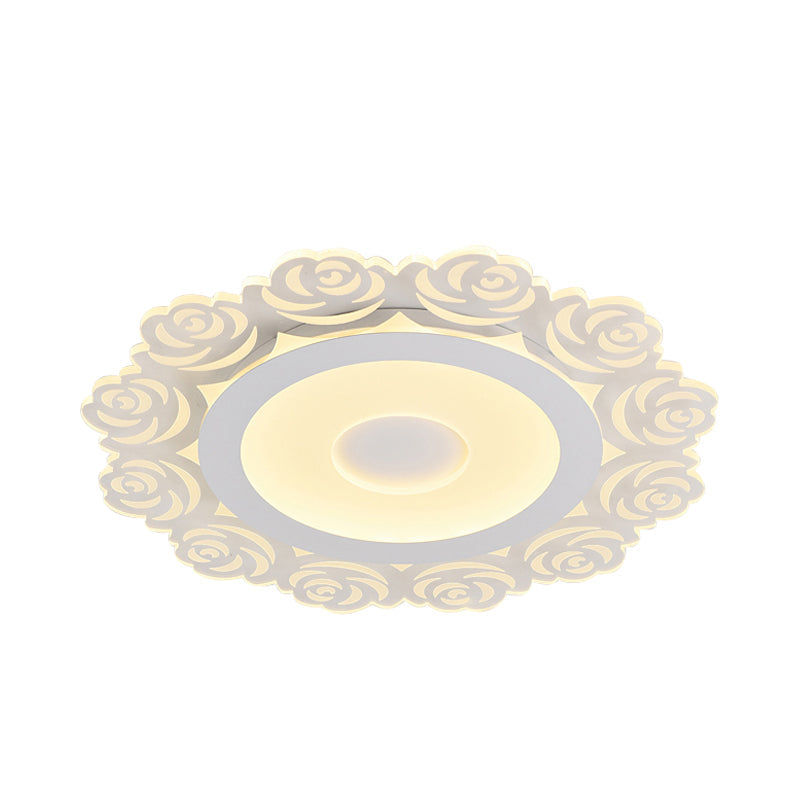 Romantic LED Ceiling Mount Light with Acrylic Rose Edge - Ideal for Girls' Bedroom