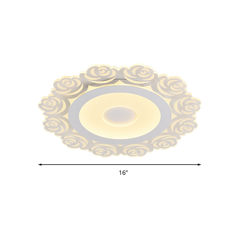 Romantic LED Ceiling Mount Light with Acrylic Rose Edge - Ideal for Girls' Bedroom