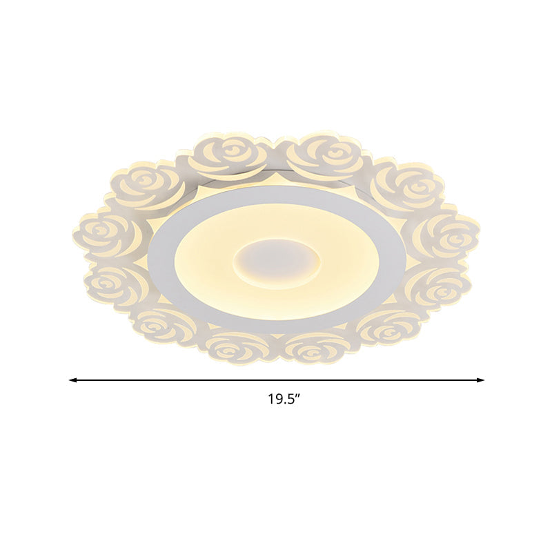 Romantic LED Ceiling Mount Light with Acrylic Rose Edge - Ideal for Girls' Bedroom