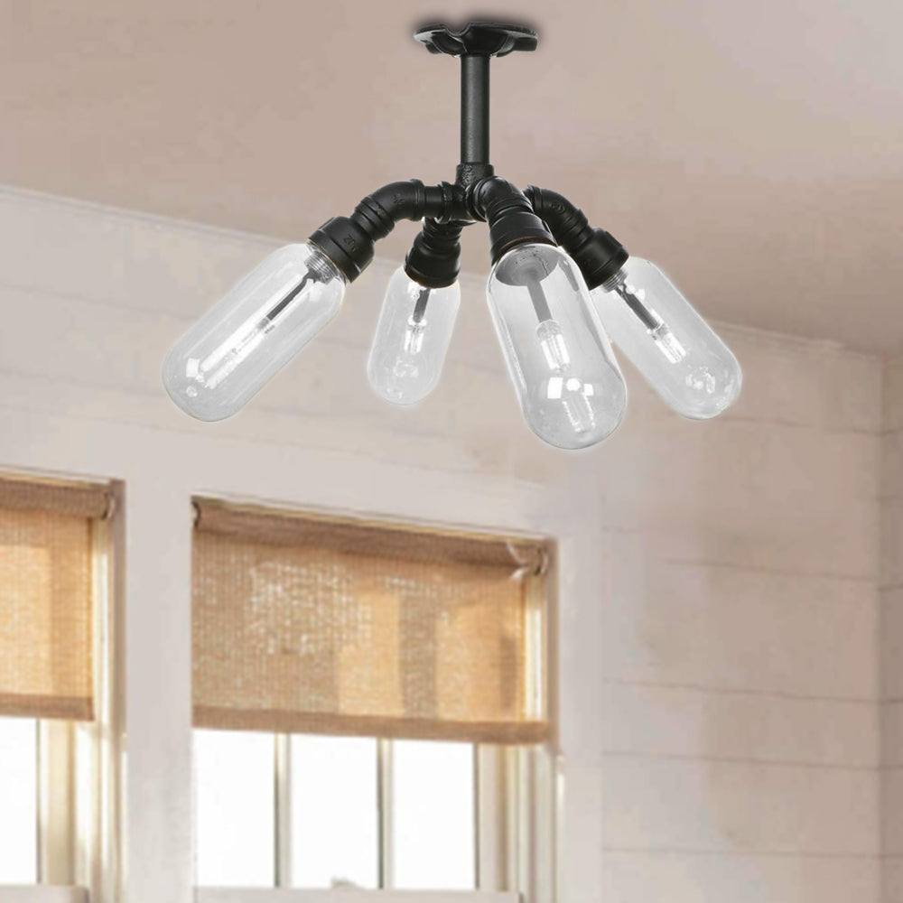 With a Pipe Design: Industrial Metal Black Sconce Light featuring Capsule Shade, Wall Lighting Fixture for Living Room (4/5/6 Lights)