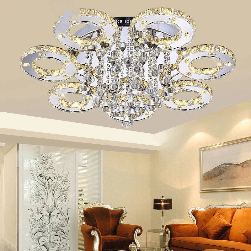 Plafonniers en cristal à LED modernes pour salon, lampe de plafond de luxe, luminaire en cristal pour chambre à coucher, salle à manger, luminaire à LED argenté
